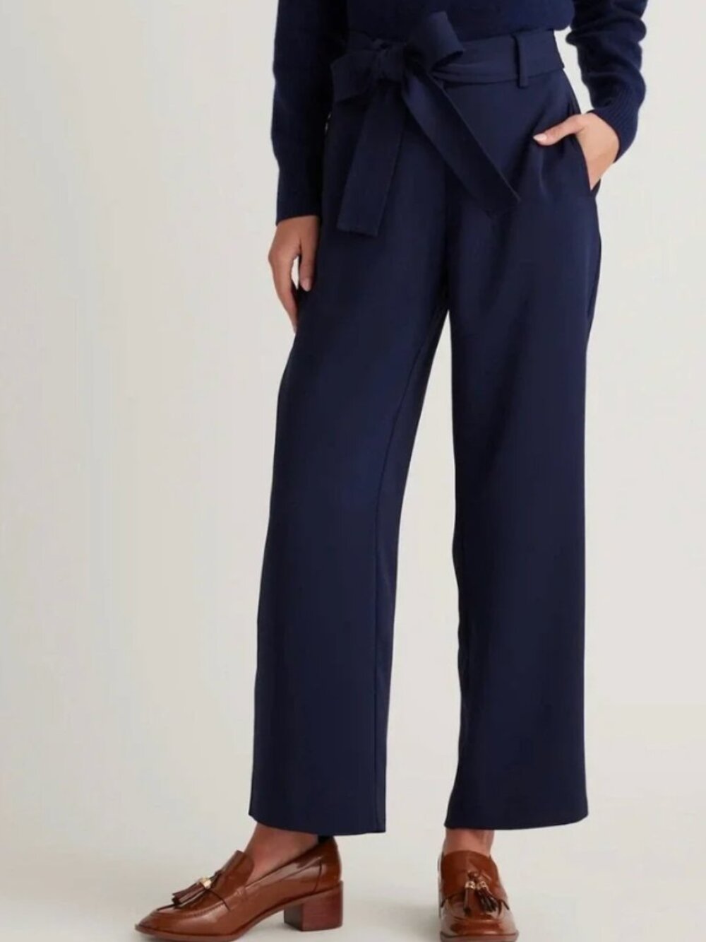 Quince NWOT Dark Blue Crepe Paperbag Pant